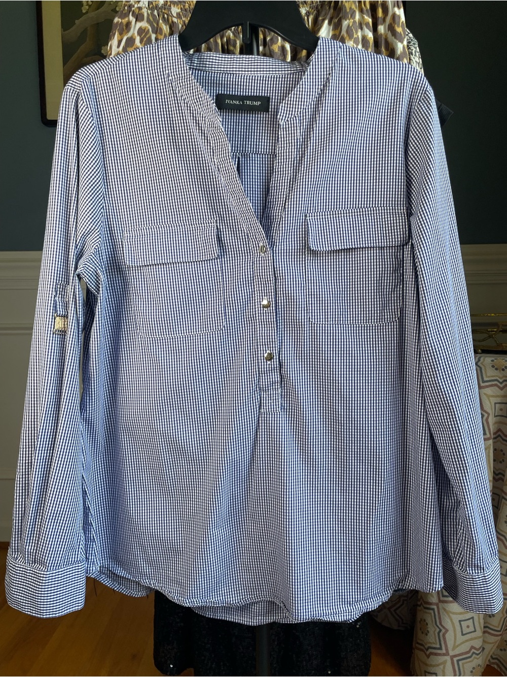 Ivanka Trump Blue & White Gingham Button-Up Shirt